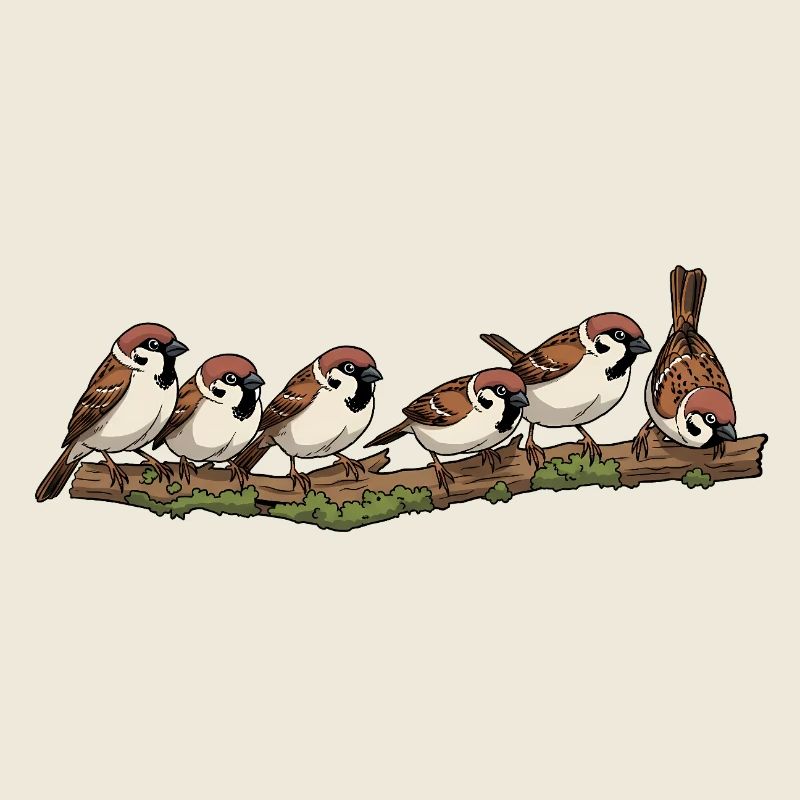 Illustration de la nature des moineaux sur une branche