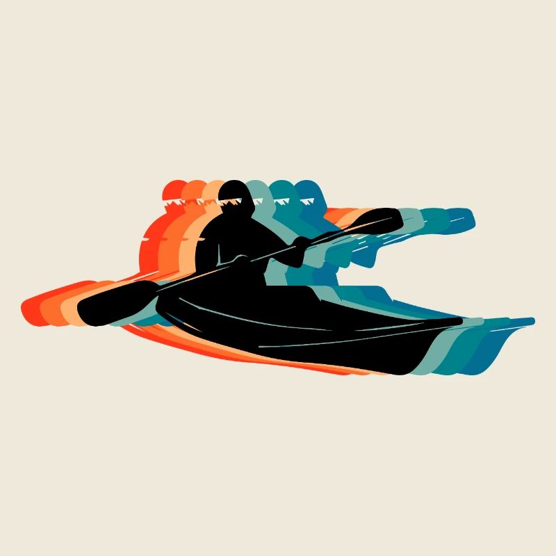 Retro Kayaking Silhouette Colorful Paddling