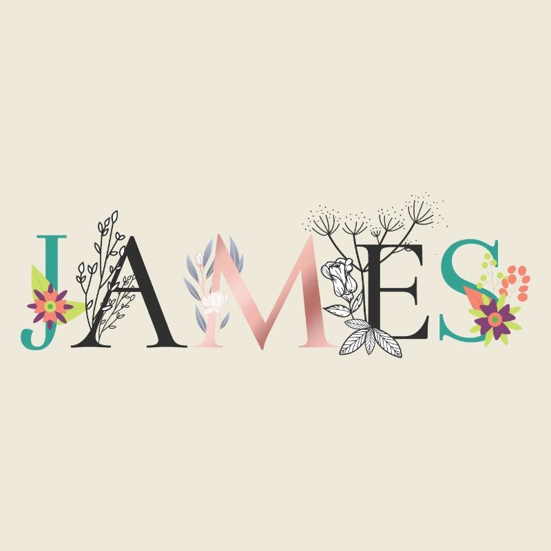 Art du nom JAMES avec fleurs brodées