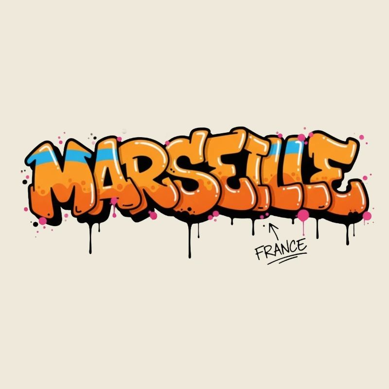 Graffiti Marseille Schriftzug mit Spritzern