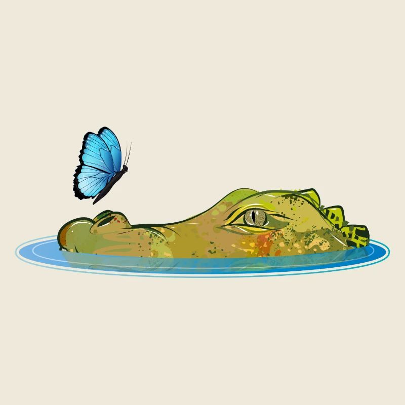 Crocodile dans l’eau avec papillon