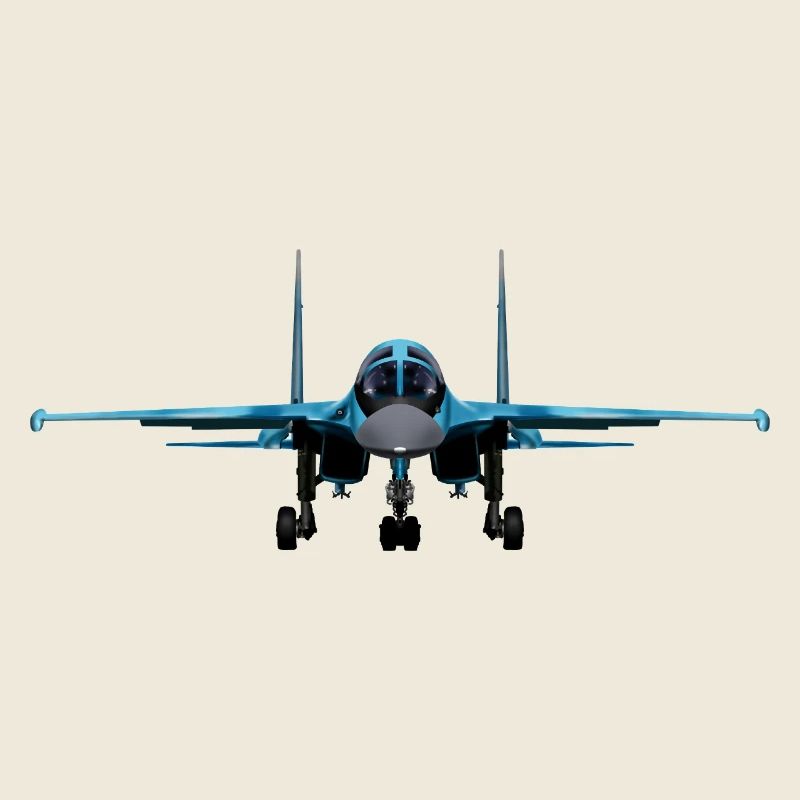 Vue de face de l’avion de chasse bleu