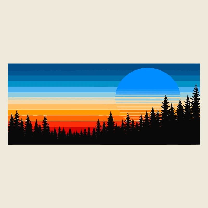 Forest sunset in colorful streaks