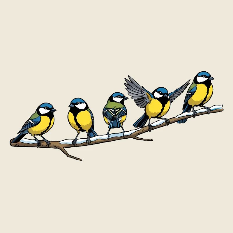 Blaumeisen-Schwarm auf Ast