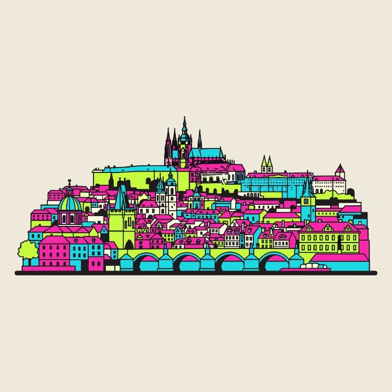 Prague City Skyline Charles Bridge Modern Art