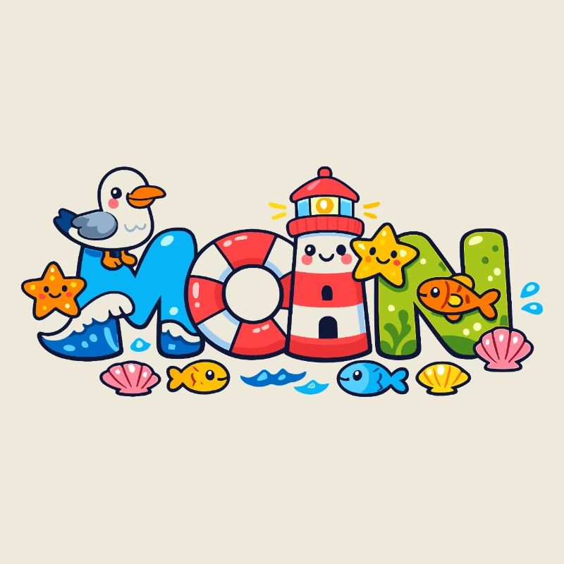 MOIN Möwe Leuchtturm Maritim Bunt