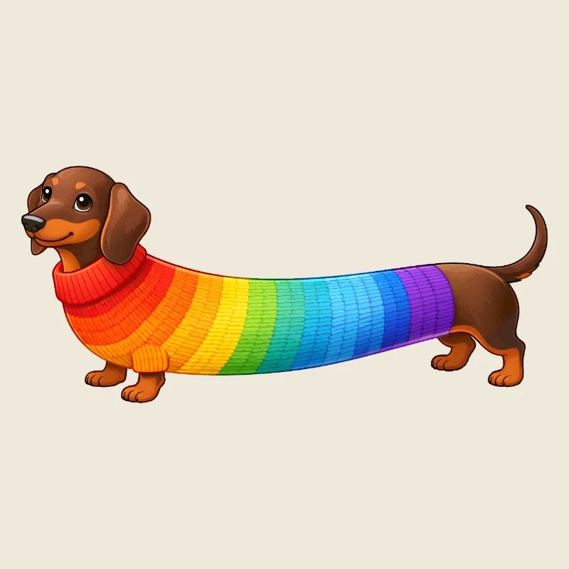 Dackel mit Regenbogen Pullover