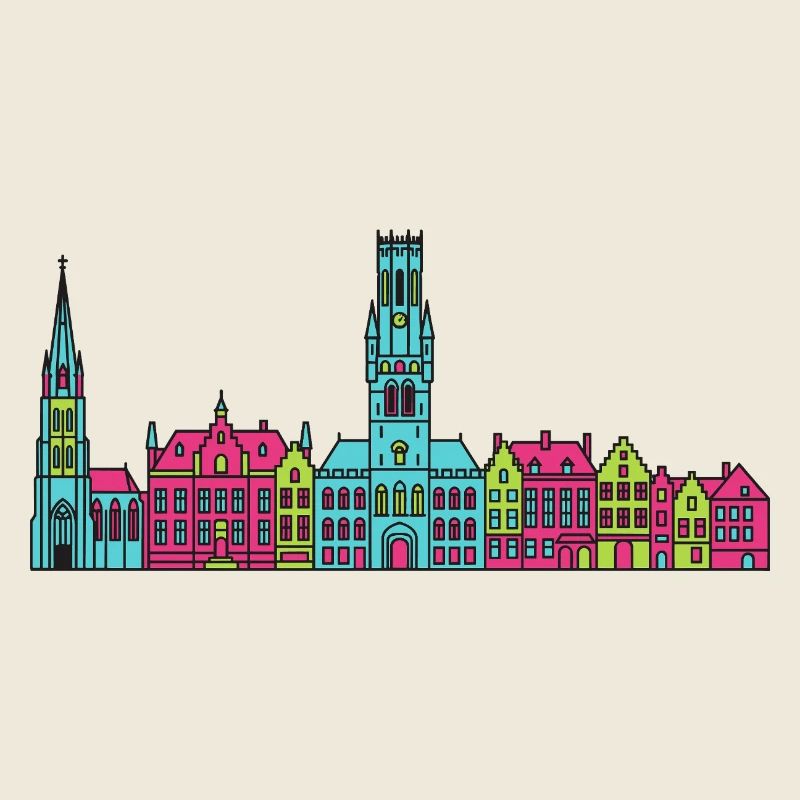 Bruges City Skyline Belfry Tower Modern Art