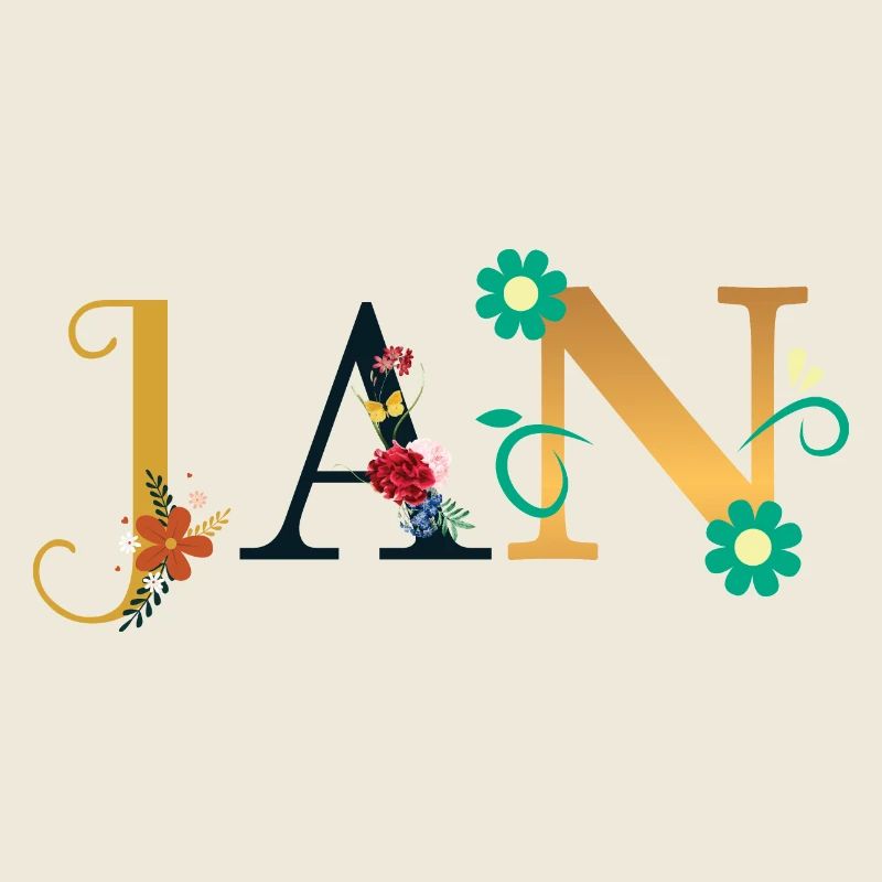 JAN Nom Décoré de Fleurs