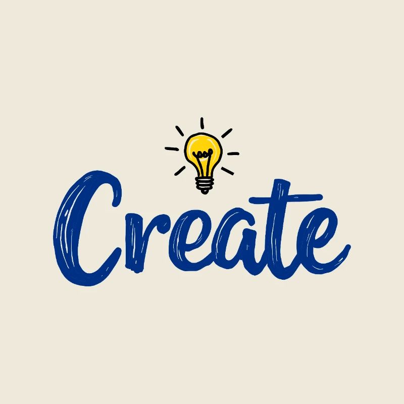 Create Schriftzug mit leuchtender Glühbirne