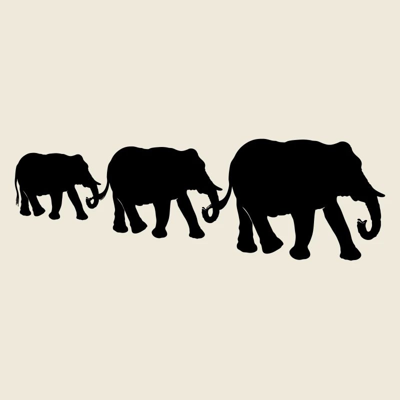 Elefanten, Elefantenfamilie, schwarze Silhouetten.