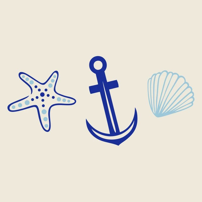 Anker mit Seestern und Muschel.