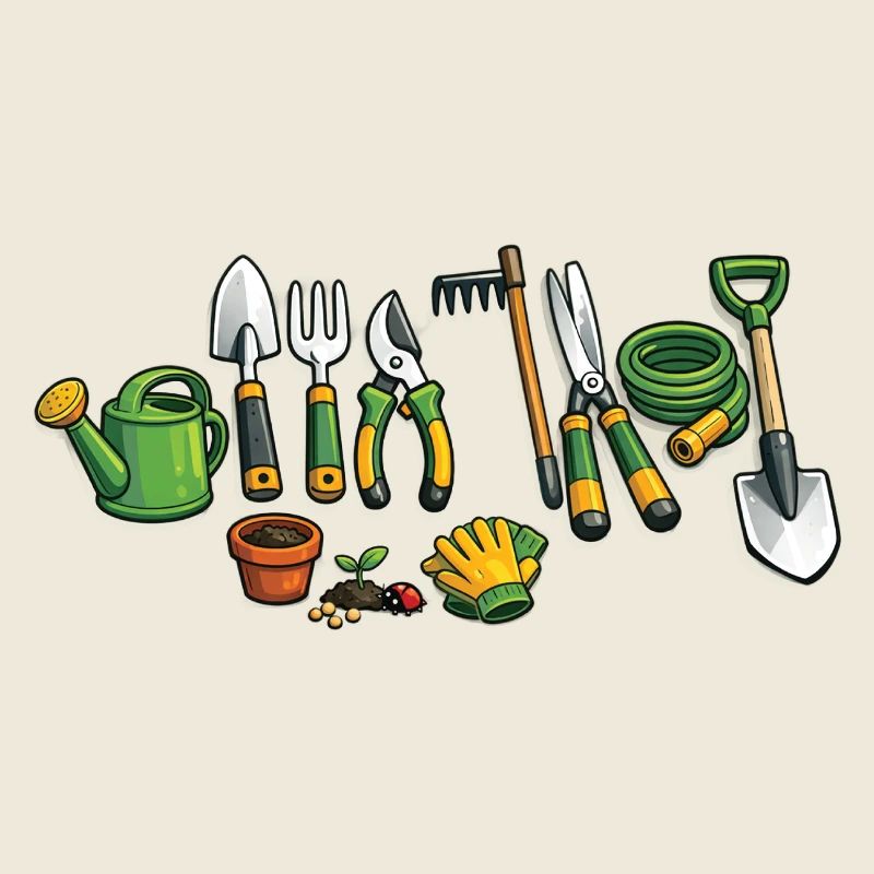 Outils de jardin de dessins animés – Conception de jardin drôle