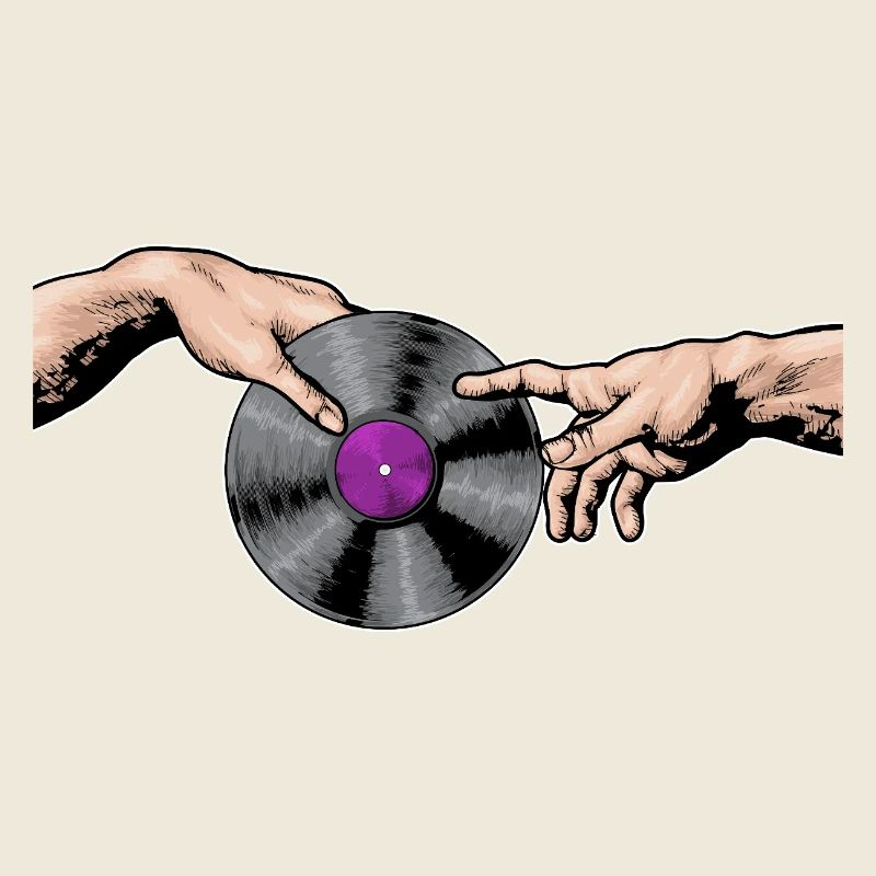Mains touchant l’art d’un disque vinyle