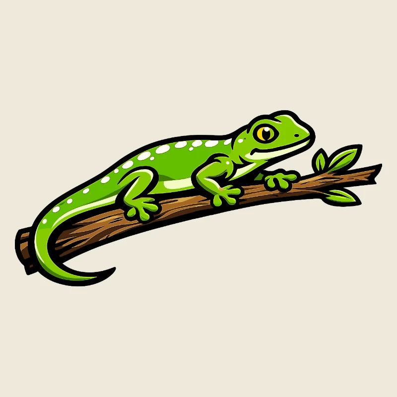 Gecko vert sur branche – illustration éclatante