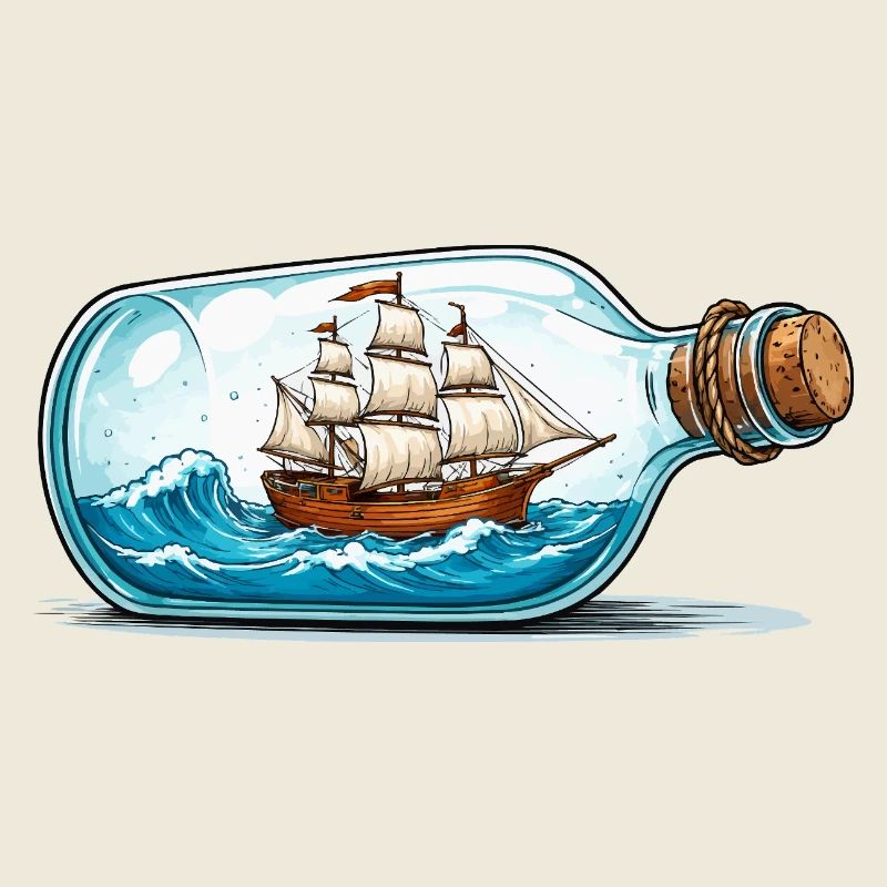 Schiffsmodell in Flasche