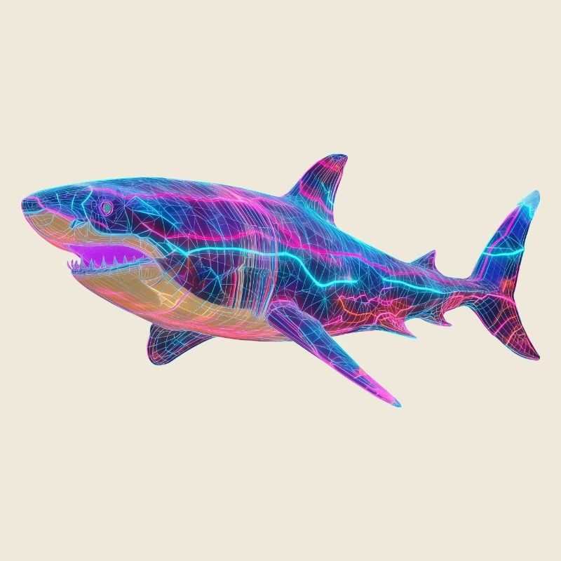 Cyber Shark: Futuristic Synthwave Ocean Art