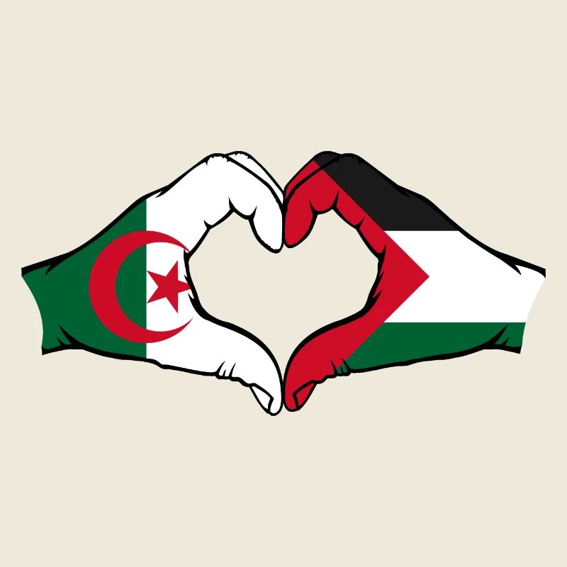 Algeria Palestine Heart Shape with Hands