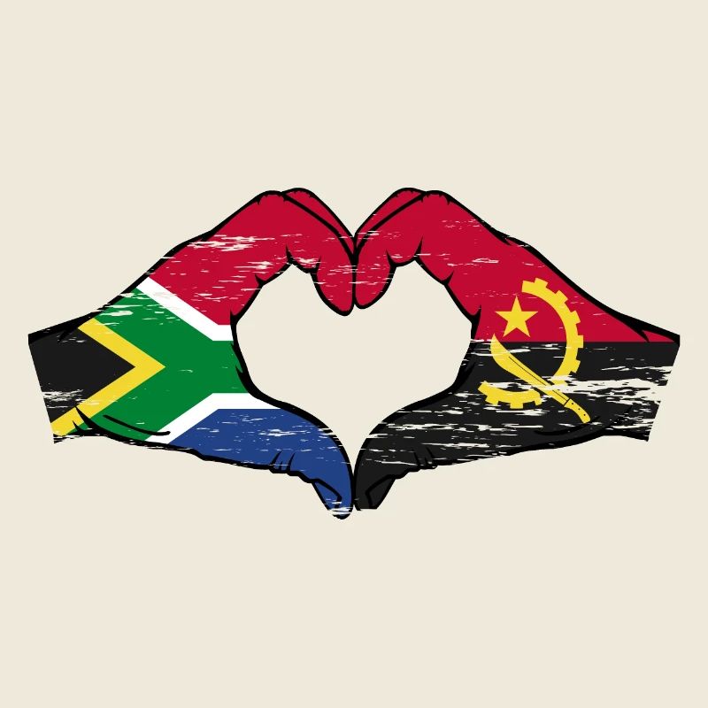 Afrique du Sud Angola drapeau mains forme de coeur utilisé