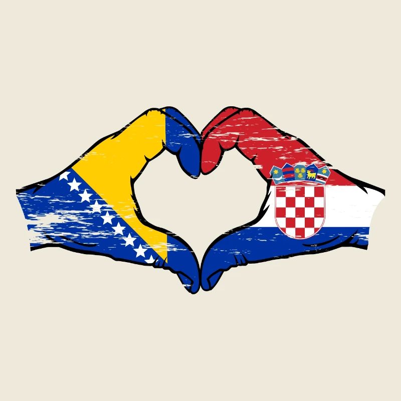 Bosnie Croatie drapeau mains forme de coeur utilisé