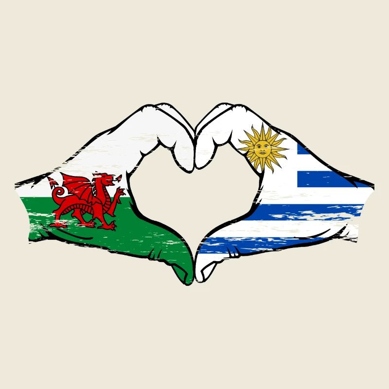 Pays de Galles, drapeau de l’Uruguay, mains, forme de coeur utilisé