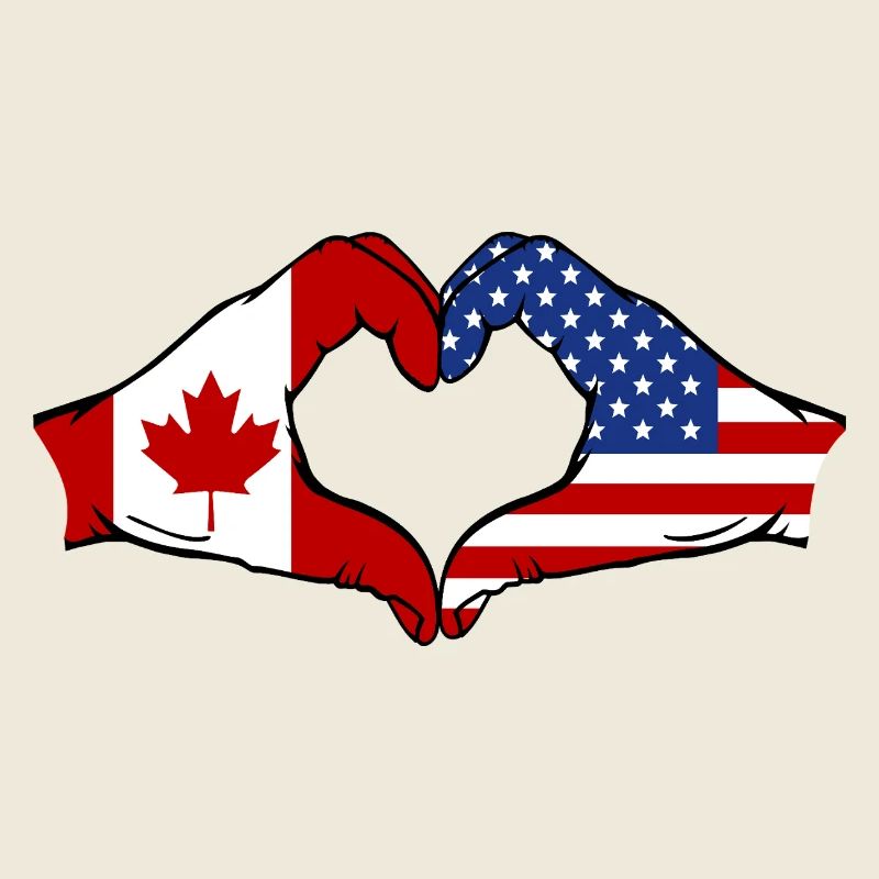 Drapeau Canada USA en forme de cœur