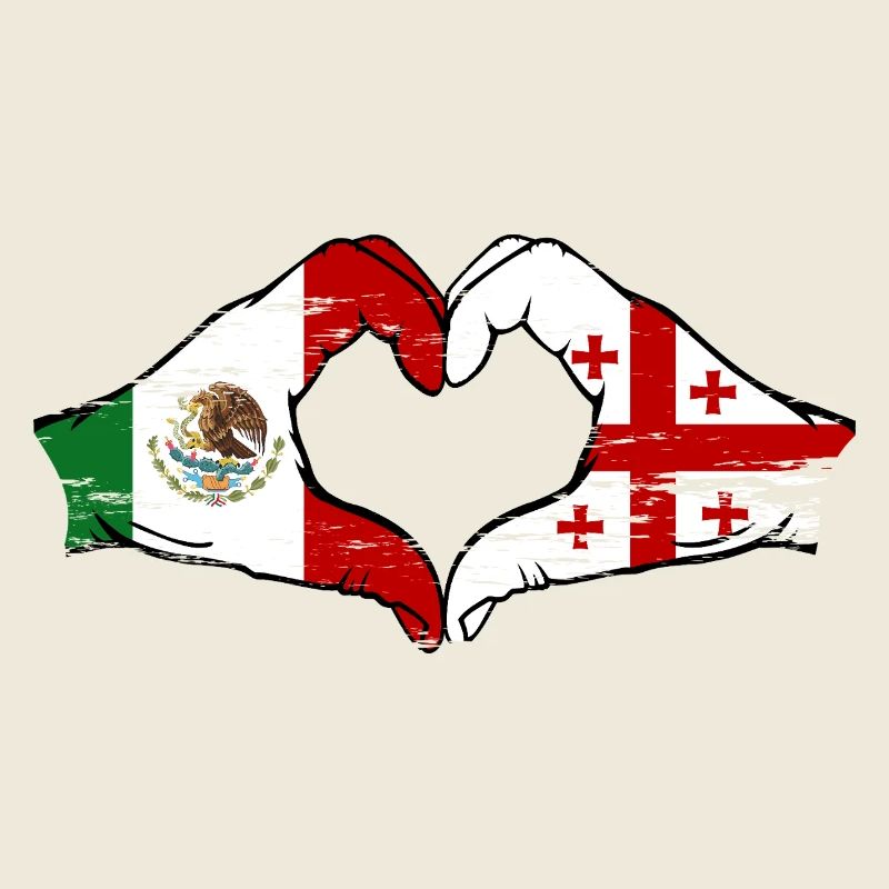 Mexico Georgia Flag Hands Heart Shape Used