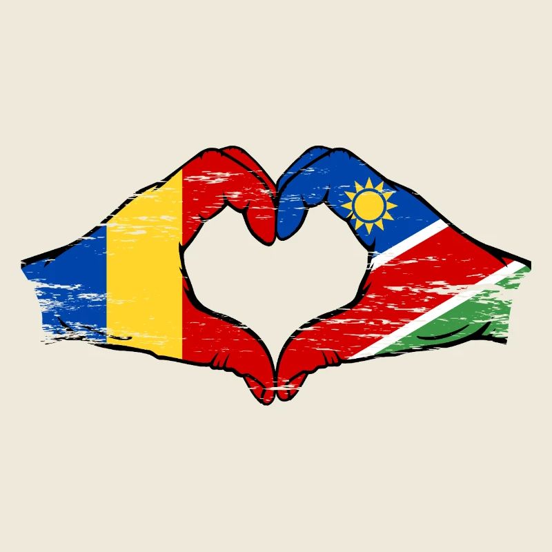 Romania Namibia Flag Hands Heart Shape Used