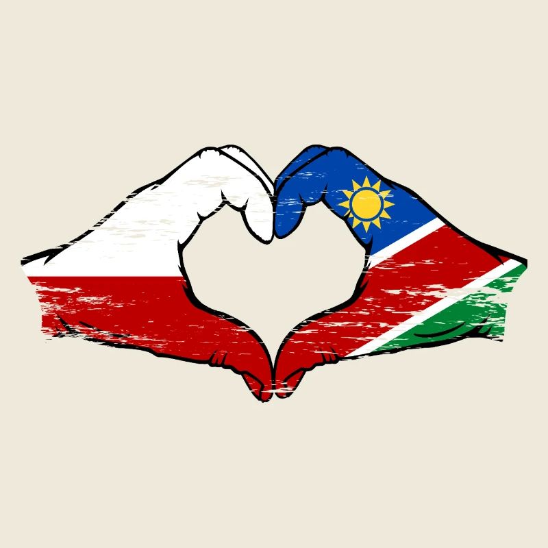Poland Namibia Flag Hands Heart Shape Used