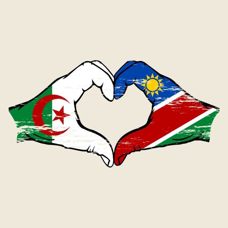 Algeria Namibia Flag Hands Heart Shape Used
