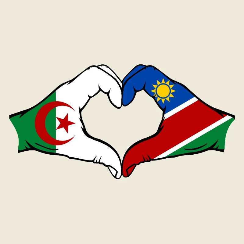 Drapeau de l'Algérie et de la Namibie, mains en forme de cœur