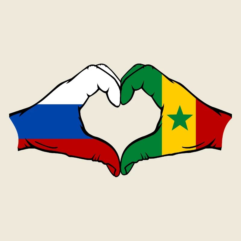 Russia Senegal Flag Hands Heart Shape