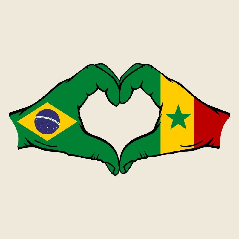 Brésil Sénégal Drapeau Mains Coeur Forme