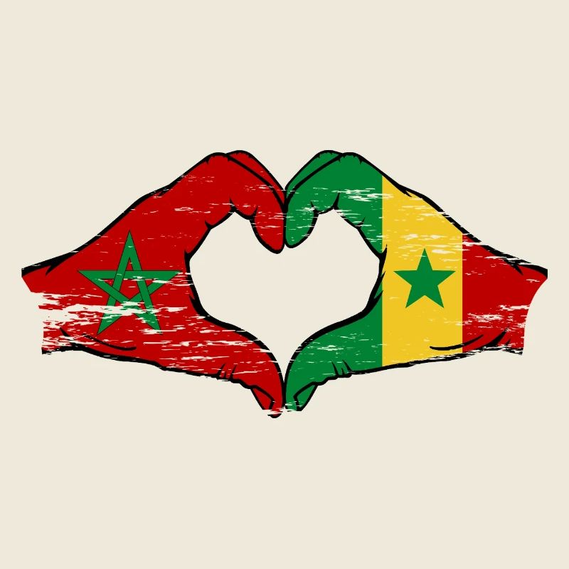 Drapeau du Maroc Sénégal mains forme de coeur utilisé