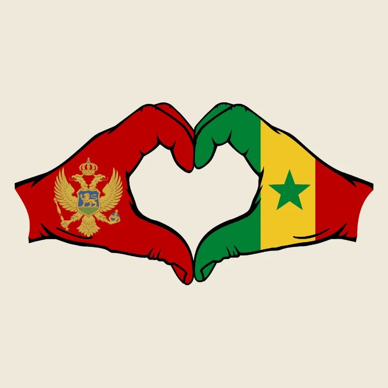 Montenegro Senegal Flag Hands Heart Shape
