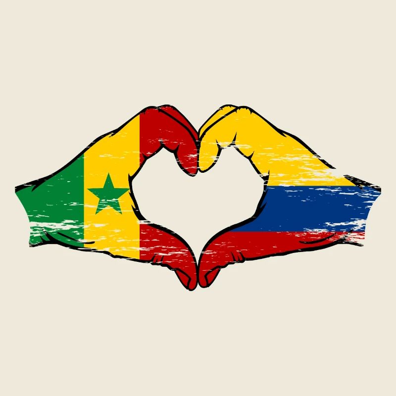 Sénégal Colombie Drapeau Mains Coeur Forme Utilisé