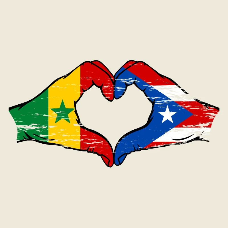 Sénégal Porto Rico drapeau mains forme de coeur utilisé