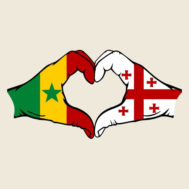Sénégal Géorgie Drapeau Mains Coeur Forme