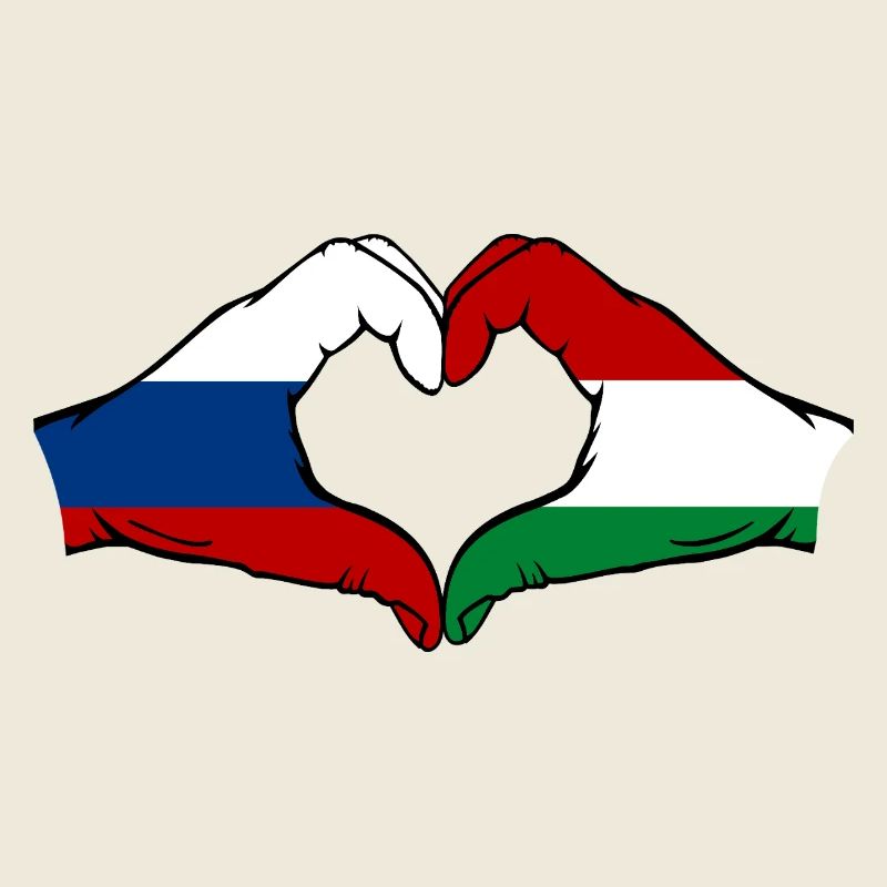 Drapeau Russie Hongrie Mains Forme de cœur