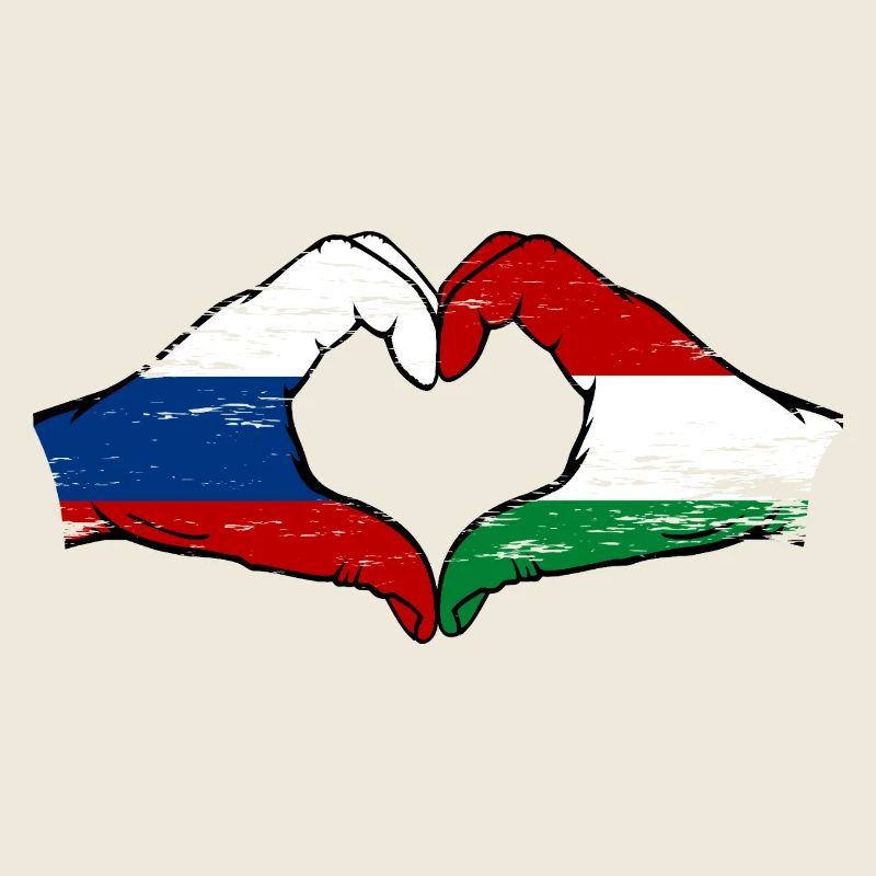 Drapeau russe Hongrie Mains Forme de cœur utilisé