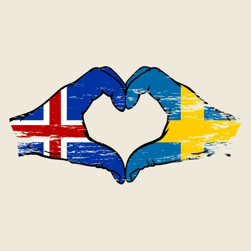 Islande Drapeau Suède Mains Forme de cœur