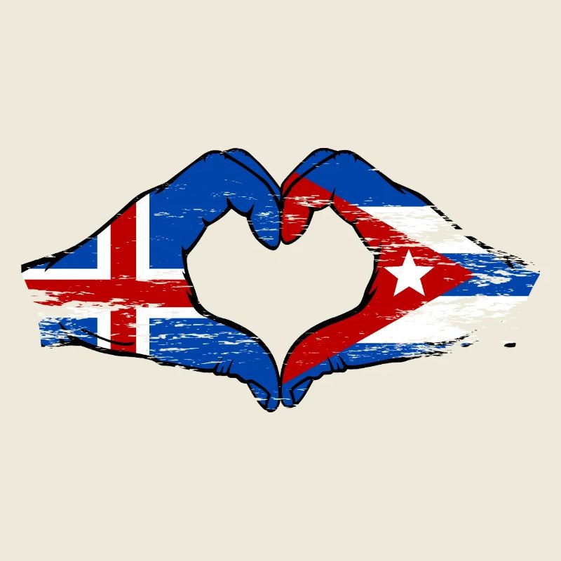 Iceland Cuba Flag Hands Heart