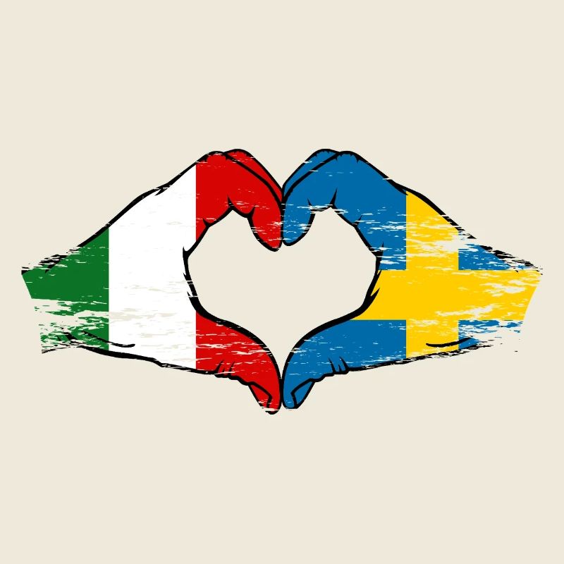 Mains du drapeau de l’Italie et de la Suède en forme de cœur utilisées