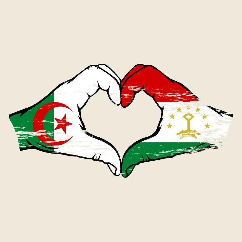 Mains du drapeau du Tadjikistan Algérie en forme de cœur utilisées