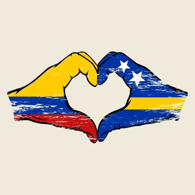 Mains du drapeau de la Colombie de Curaçao en forme de cœur utilisé