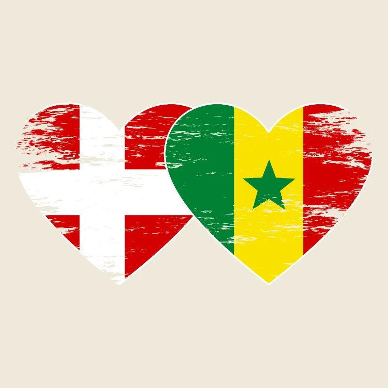 Danemark Sénégal drapeau en forme de cœur utilisé