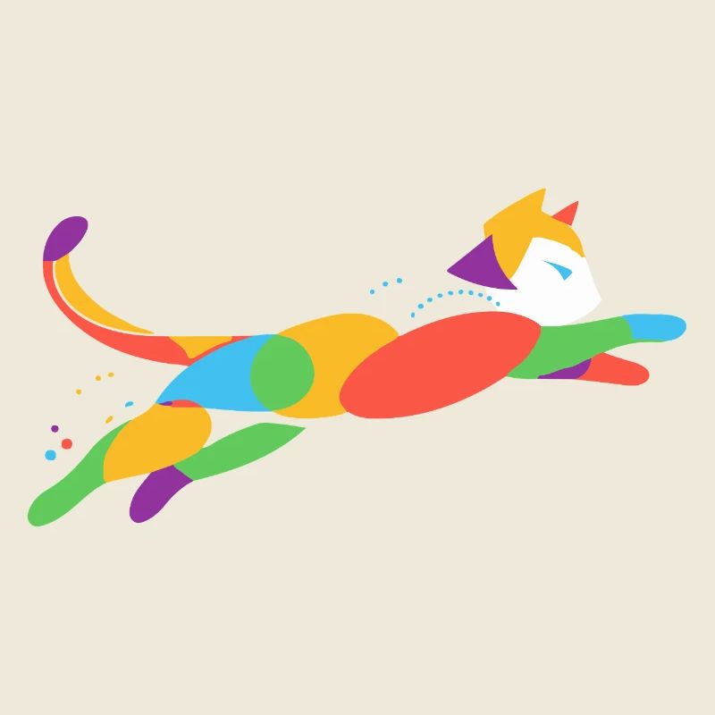 Chat coloré en mouvement – Design abstrait