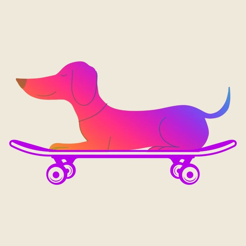 Dackel mit Skateboard