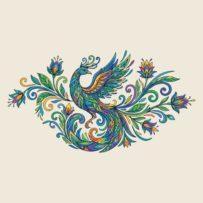 Bunter Pfau Phönix im Jugendstil