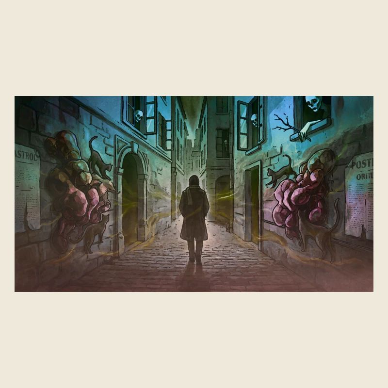 Ruelle sombre avec des créatures